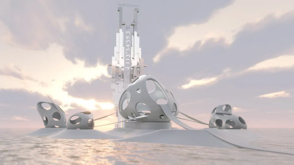 Abstract digital metaspace concept with futuristic structures in a virtual space.