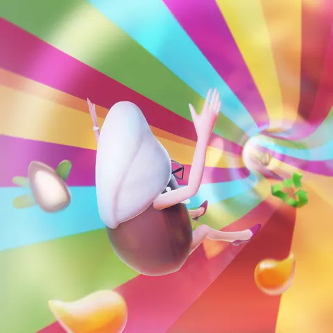 3D art displaying Nature Box Tunnel AR game narrative, character design, and game environment.