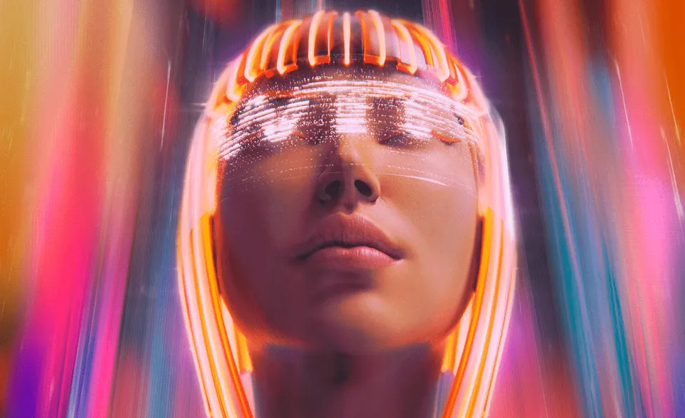 Person immersed in Metaspace Exploration with Abstract Space visual effects.