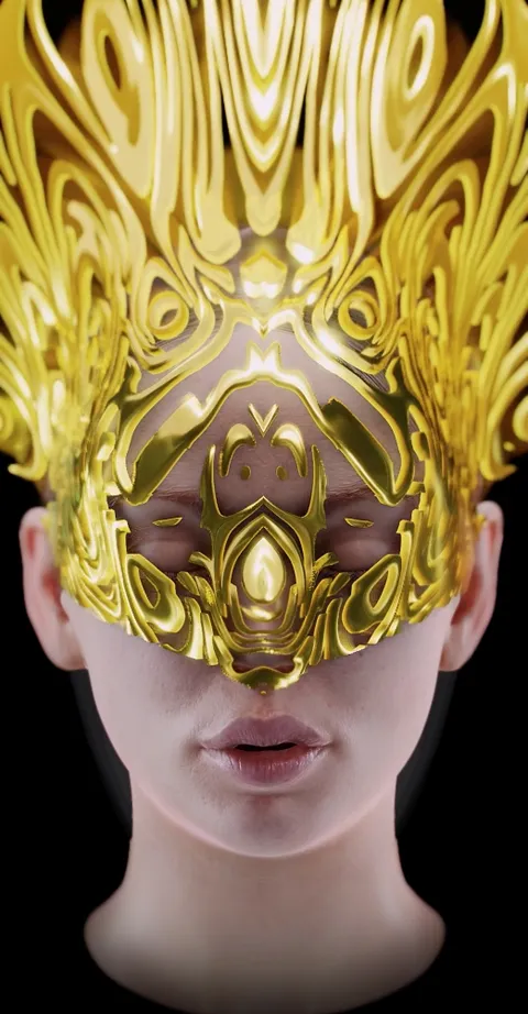 Person wearing an intricate golden mask.