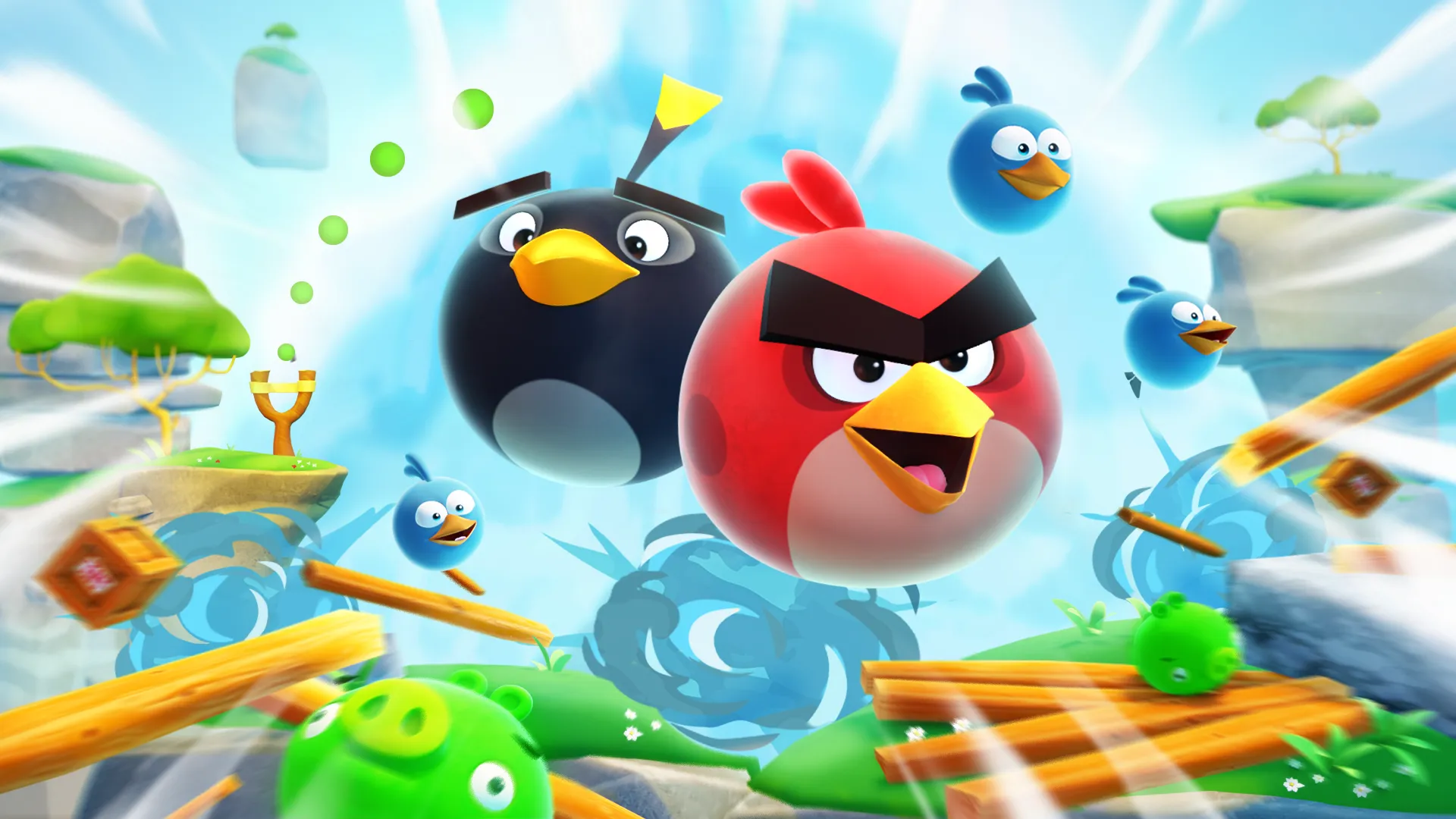 Colorful 3D rendering of Angry Birds characters in AR game design, showcasing immersive social interaction and AR technology for playful AR experiences.