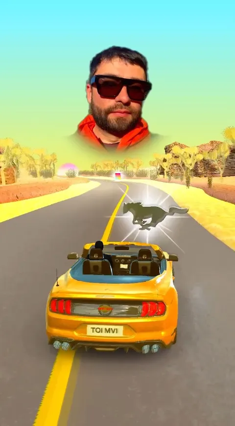 Screenshot of a user engaging with the Social AR campaign developed by AREYES for Ford Mustang, showcasing both game design and narrative, and providing a glimpse into the player experience you can expect.