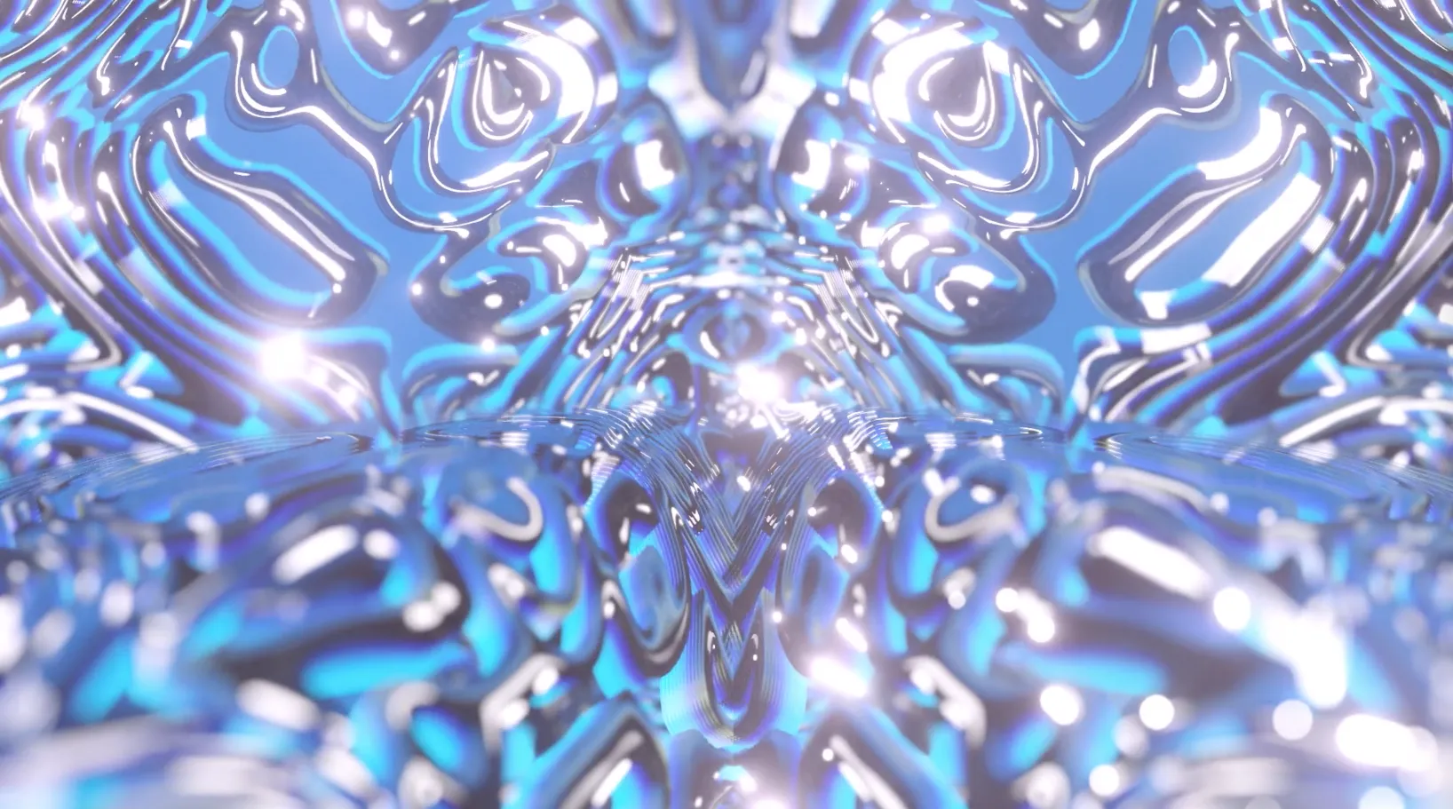 Abstract shiny blue metallic surface with symmetrical patterns.